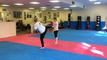 Ladies kickboxing padwork for fitness and self defence